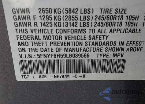 2020 Honda Pilot Awd Ex-L from USA, damaged, VIN 5FNYF6H59LB039566